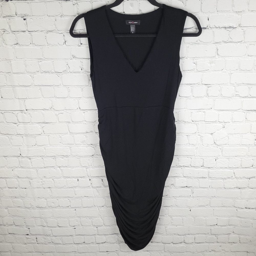 STORK & BABE | jersey knit sleeveless v-neck ruched maternity dress